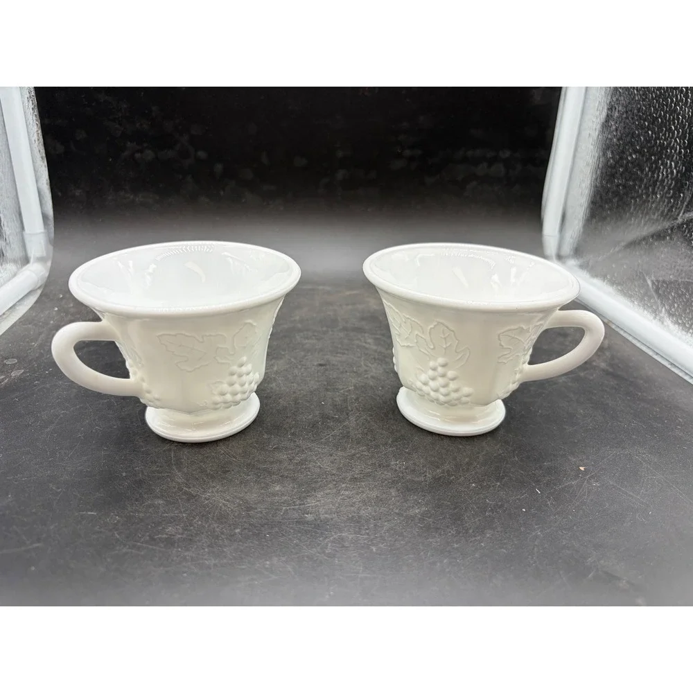 Westmoreland Milk Glass Paneled Grape Snack Set 2 Cups 2 Plates Vintage White